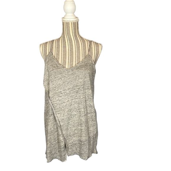 Chaser Gray Sleeveless Dropped Back Faux Wrap Style V-Neck Tank Top Women SZ M - Picture 1 of 10